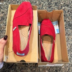 Toms Red Canvas Slip-On Flats